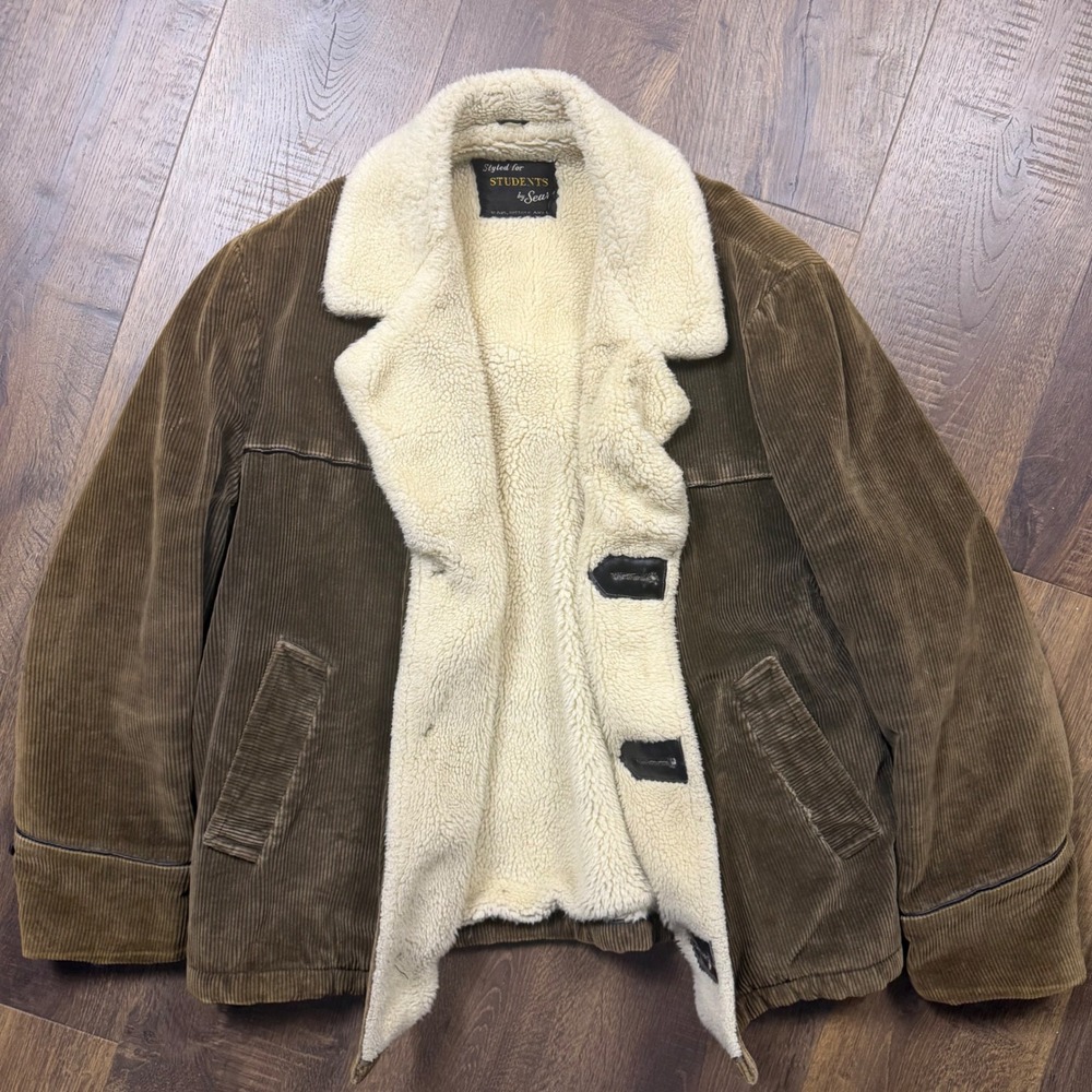 Vintage 60s 70s Sears Styled for Students Corduroy Sherpa Ranch Coat Jacket